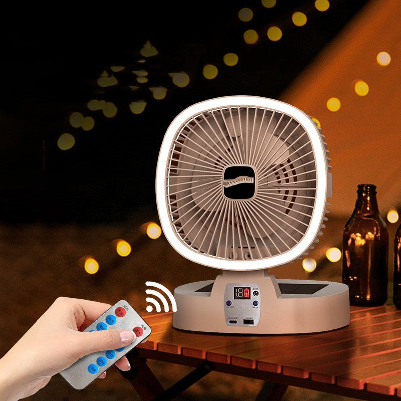 Solar Power Fan With Desk Lamp & Remote Indoor/Outdoor Portable Charging Folding Fan