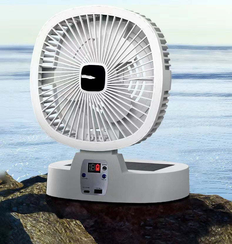 Solar Power Fan With Desk Lamp & Remote Indoor/Outdoor Portable Charging Folding Fan