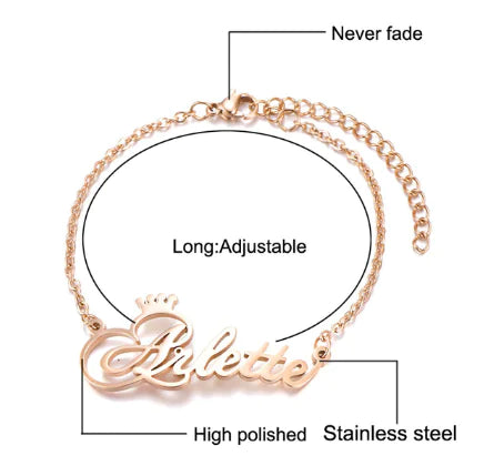 Custom Made Stainless Steel Letter Silver and Gold Colors Bracelet, Handmade Charm