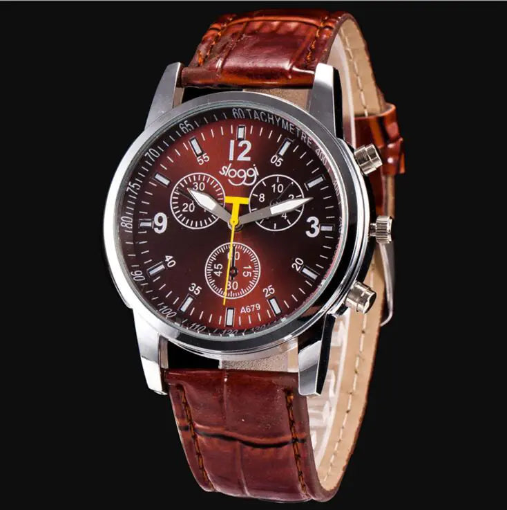Leather Quartz Watch, Casual 3-Eye Watch
