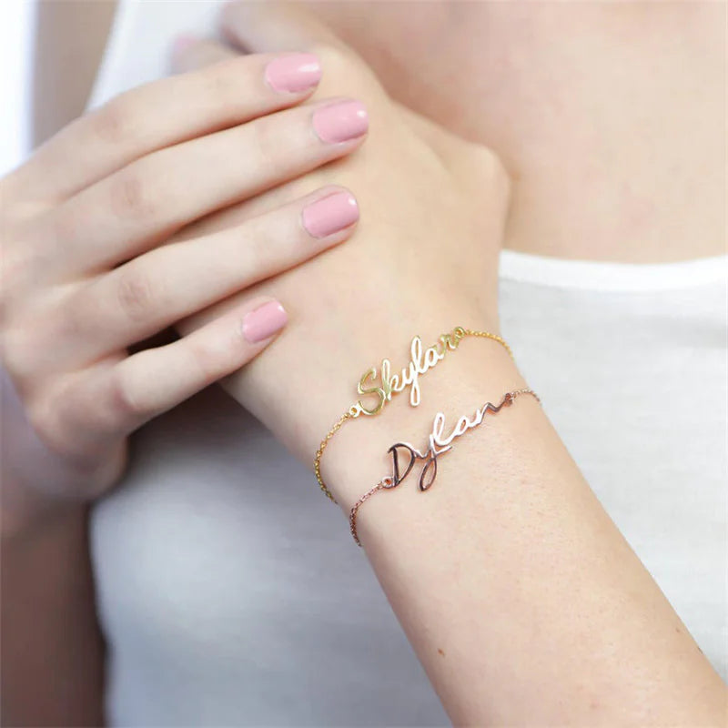 Custom Made Stainless Steel Letter Silver and Gold Colors Bracelet, Handmade Charm