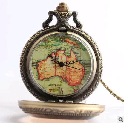 Large Brown Australian Map Quartz Pocket Watch