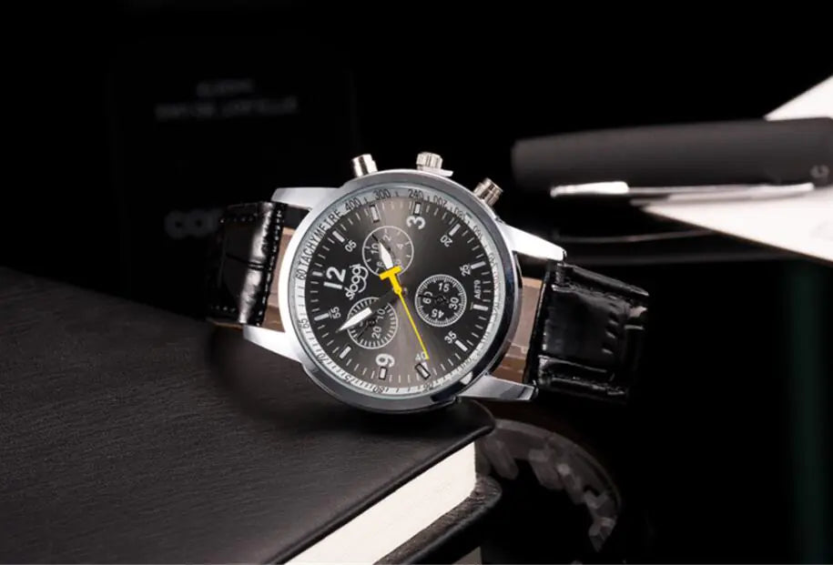 Leather Quartz Watch, Casual 3-Eye Watch