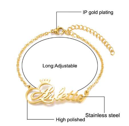 Custom Made Stainless Steel Letter Silver and Gold Colors Bracelet, Handmade Charm