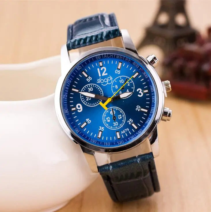 Leather Quartz Watch, Casual 3-Eye Watch