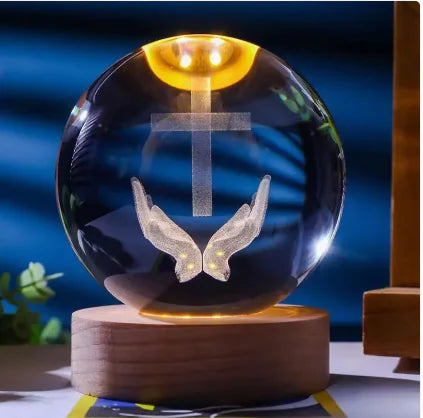 Cross Jesus Night Light Solid Wood Base Home Decoration