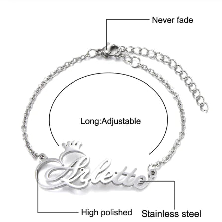 Custom Made Stainless Steel Letter Silver and Gold Colors Bracelet, Handmade Charm