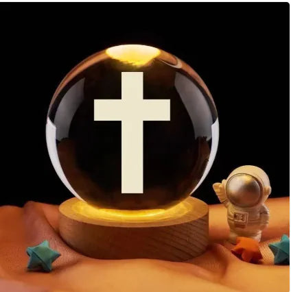 Cross Jesus Night Light Solid Wood Base Home Decoration