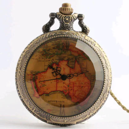 Large Brown Australian Map Quartz Pocket Watch