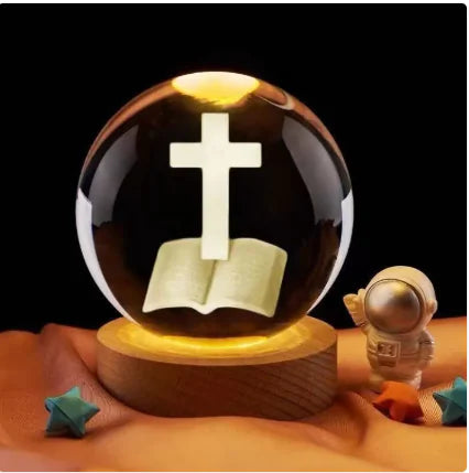 Cross Jesus Night Light Solid Wood Base Home Decoration