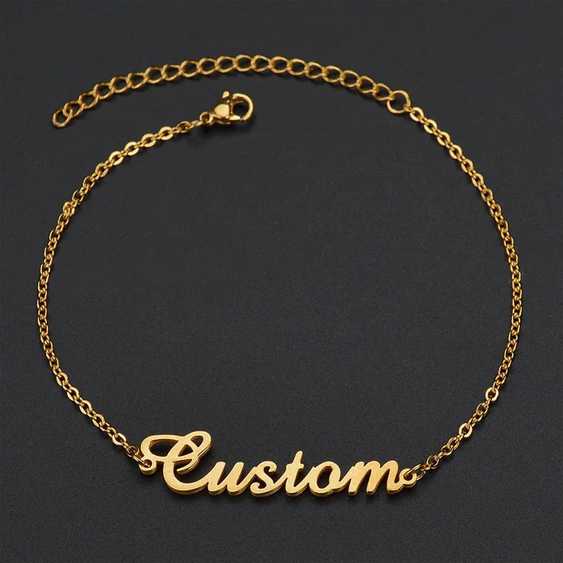 Custom Made Stainless Steel Letter Silver and Gold Colors Bracelet, Handmade Charm
