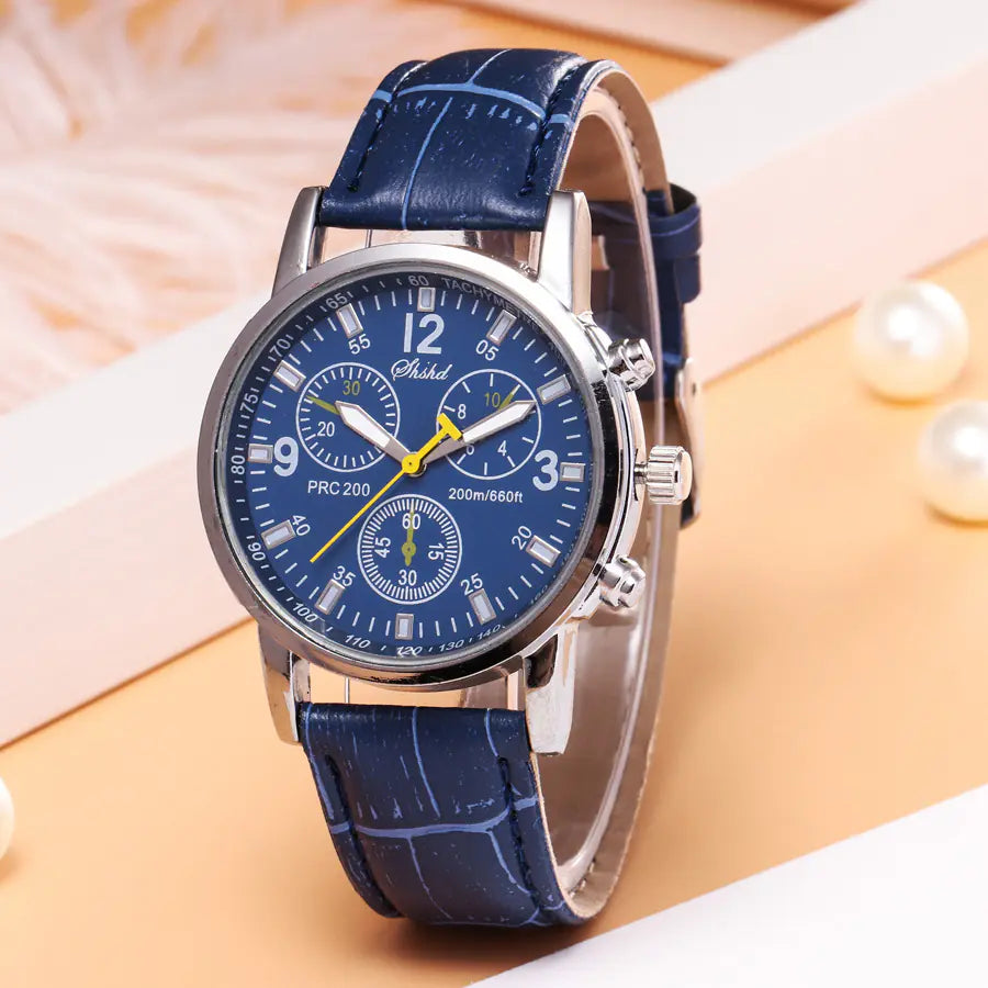 Leather Quartz Watch, Casual 3-Eye Watch