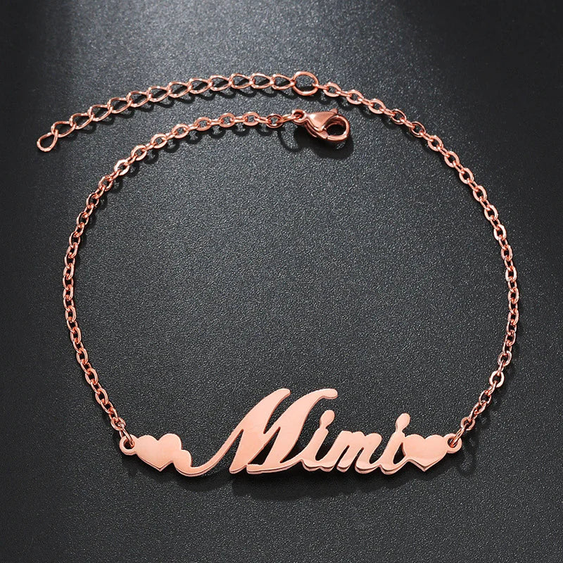 Custom Made Stainless Steel Letter Silver and Gold Colors Bracelet, Handmade Charm