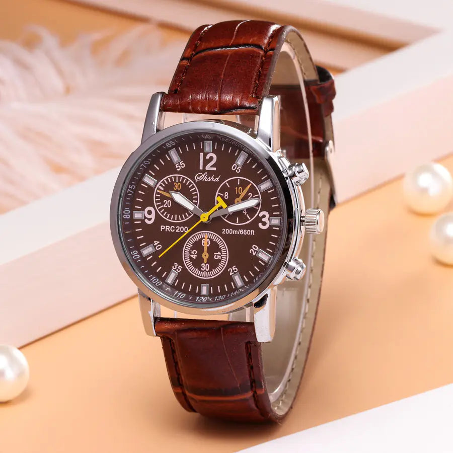 Leather Quartz Watch, Casual 3-Eye Watch