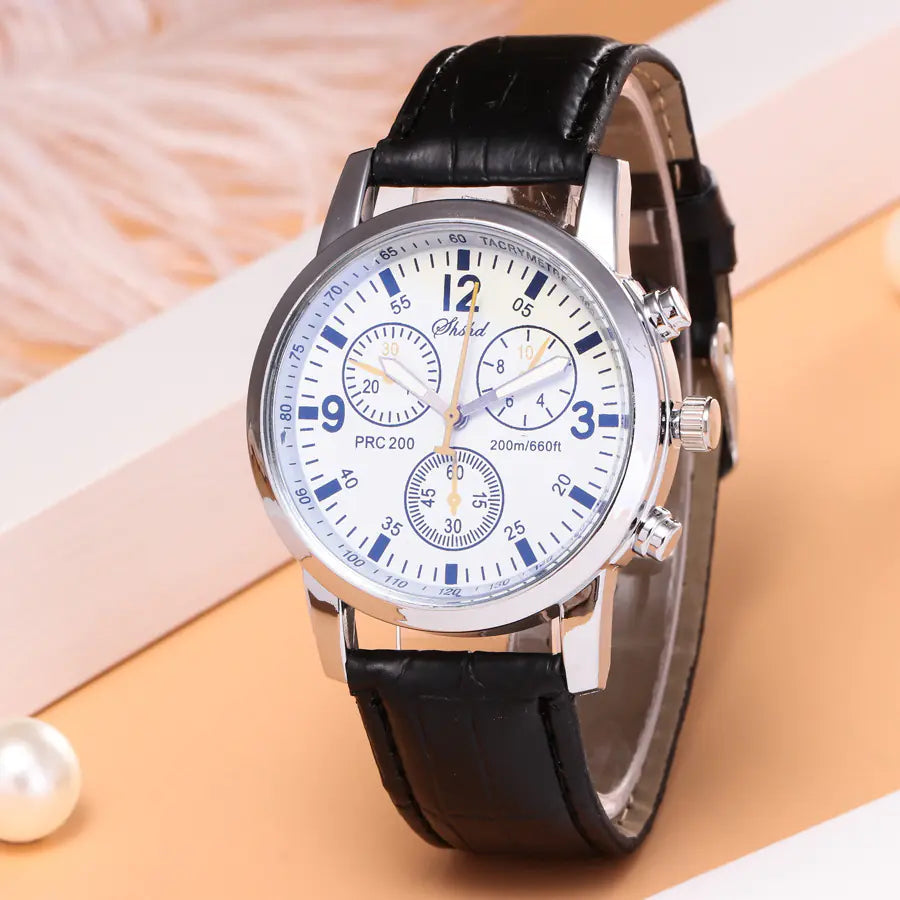 Leather Quartz Watch, Casual 3-Eye Watch